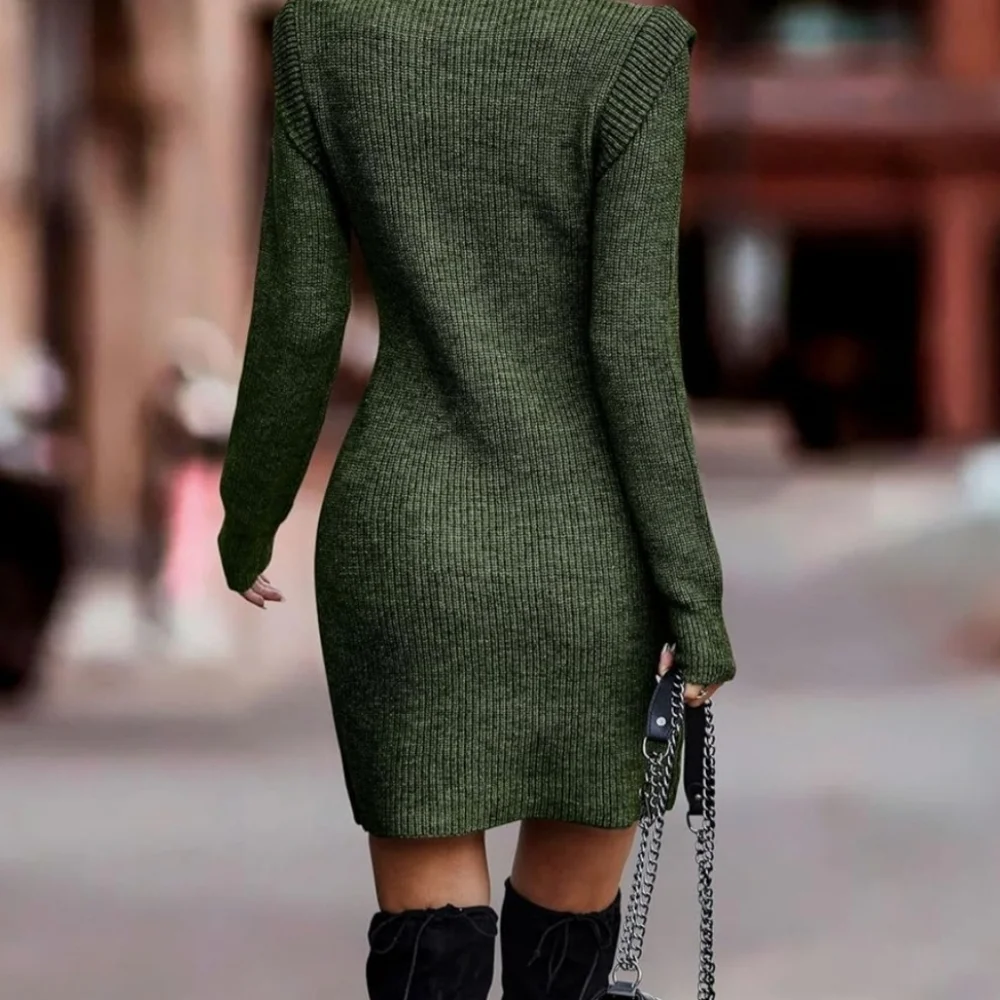 Women's Ribbed Knit Turtleneck Bodycon Stretch Long Sleeve Tube Sweater Dress - Picture 2 of 11